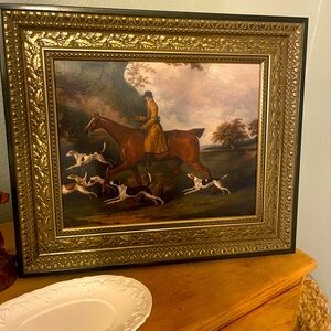 Vintage Style Man w/Dogs Fox-hunting print in Vintage Frame